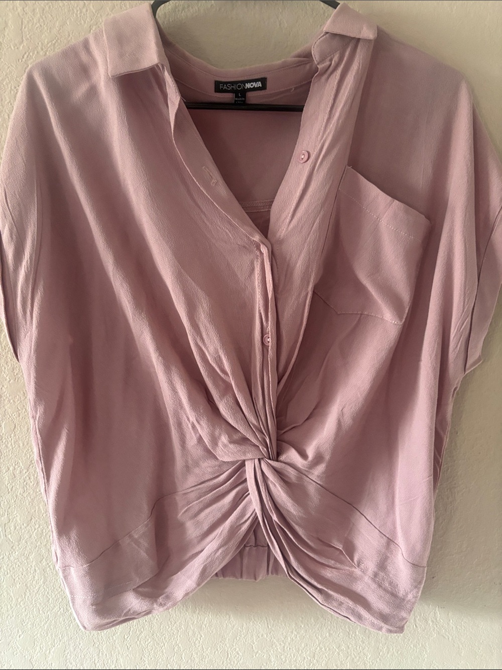 Fashion Nova Mauve Button-Down Twist Front Blouse